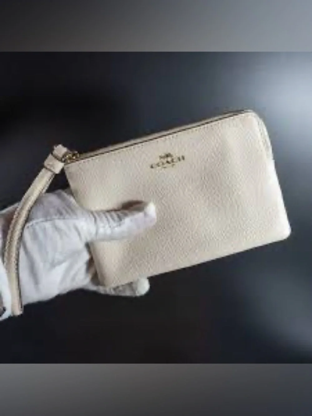 Coach Ivory Leather Wristlet with Gold Logo Accent